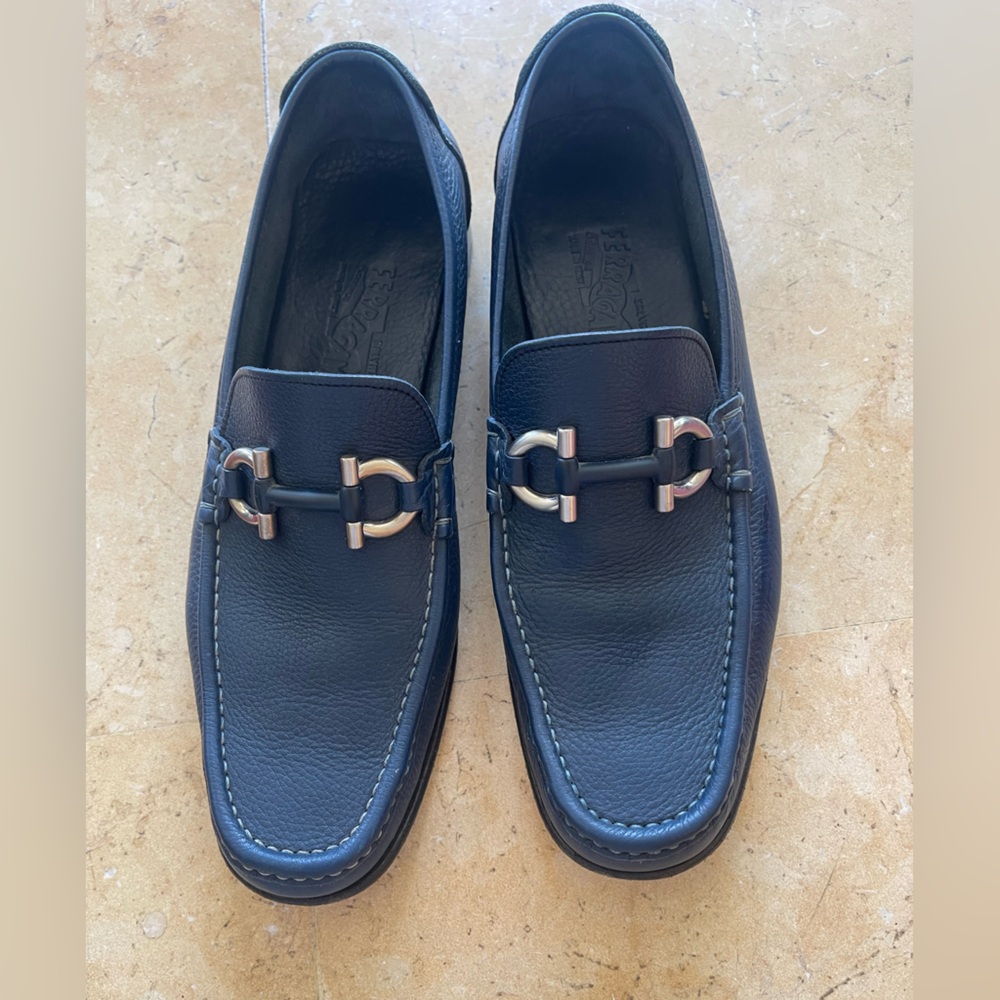 Vintage Salvatore Ferragamo navy Leather Loafers